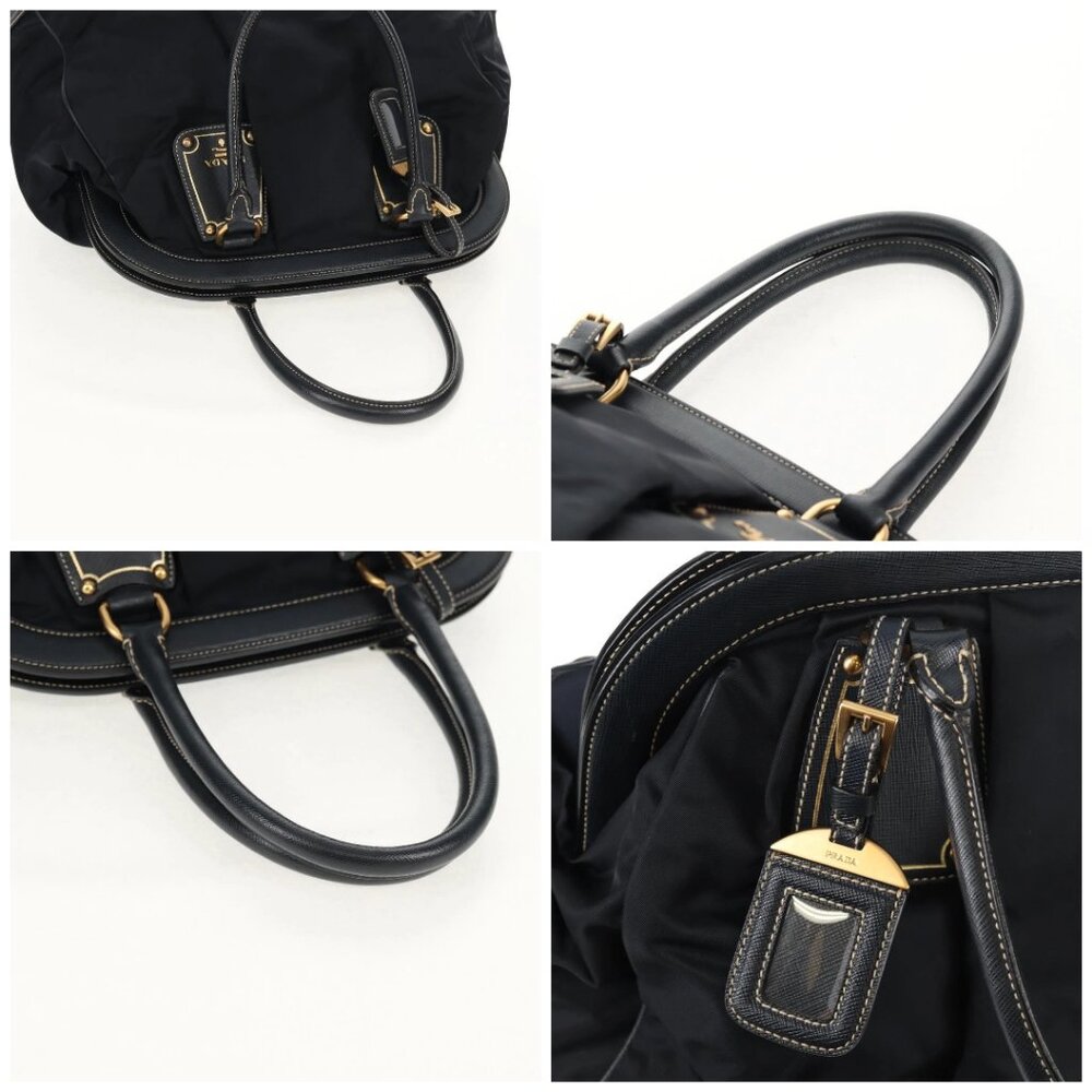 PRADA Hand Bag Nylon Leather Navy Gold - Picture 16 of 16